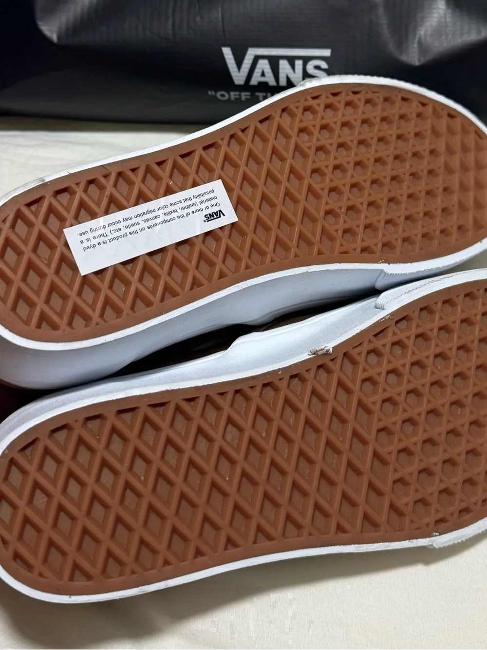 NEW Vans Brown Suede Slip-On Sneakers Women’s 7.5 with 2 Packs of Van’s Socks